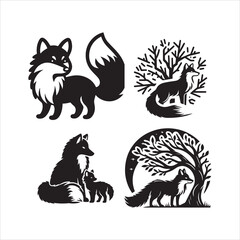 Arctic fox silhouette vector icon graphic logo ai generated design