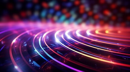 Fototapeta premium Neon circles illuminating a futuristic digital wallpaper with a techinspired design selective focus, colorful and modern, ethereal, overlay, digital background