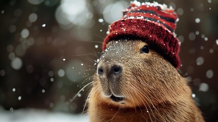 capybara fashion icon adorable rodent in stylish hat and sweater cute animal portrait
