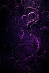 Dia de los Muertos inspired abstract background in deep black and purple, modern swirls, ethereal textures