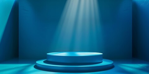 Modern Blue Podium with Round Platform and Cool Lighting Effects