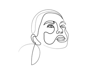 Abstract single continuous line drawing of woman portrait.one line art young cute girl's face. beauty and hairstyle, fashion concept, illustration for print, t-shirt design, logo for cosmetics.