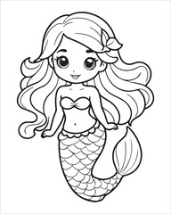 Cute mermaid Coloring pages for kids, ocean animals coloring pages, mermaid illustration