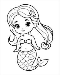 Cute mermaid Coloring pages for kids, ocean animals coloring pages, mermaid illustration