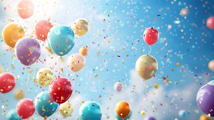 celebration background featuring balloons in an array of colors floating upwards