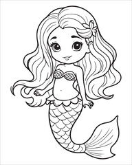 Cute mermaid Coloring pages for kids, ocean animals coloring pages, mermaid illustration