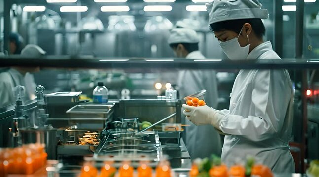 An Asian man works in the kitchen 