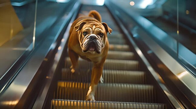 Dog running down from the escalator 