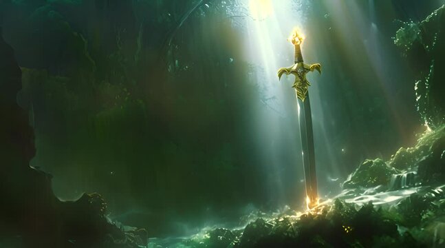 A fantasy sabor stands out of the rock 