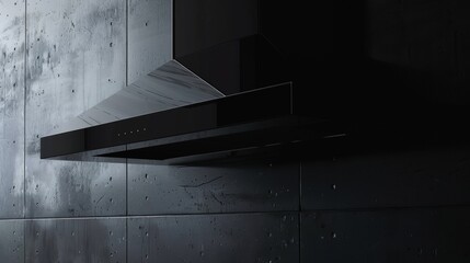 Modern black kitchen hood in a minimalist interior