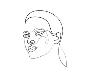 Abstract single continuous line drawing of woman portrait.one line art young cute girl's face. beauty and hairstyle, fashion concept, illustration for print, t-shirt design, logo for cosmetics, etc.