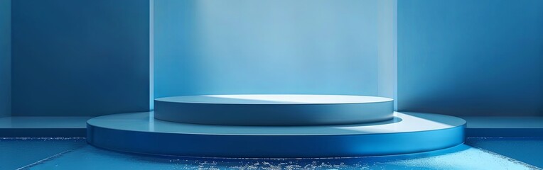 Modern Blue Podium with Round Platform and Cool Lighting Effects