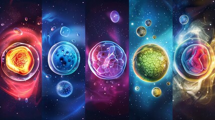 Colorful illustration of different stages of cell division