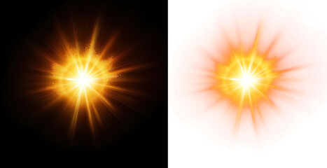 Dynamic Yellow Sun Flare with Radiant Effects on Transparent Background