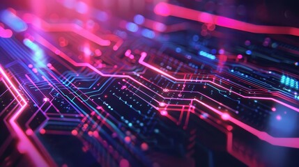 Obraz premium futuristic glowing circuits and lines on dark background abstract digital technology concept