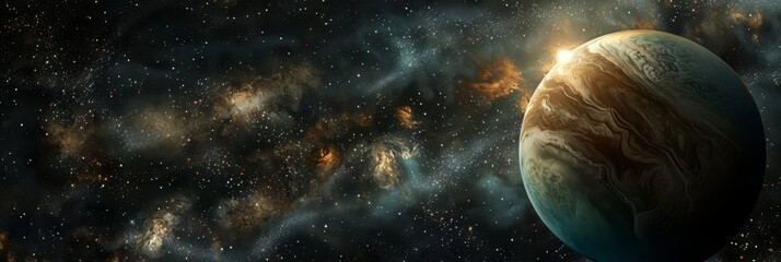 Fantasy image of an unearthly planet, depicting an extrasolar planet hidden from view, digitally created in outer space