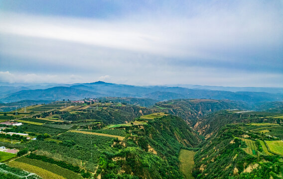 Aerial photo of Loess Plateau landscape in Xiangning County, Linfen City, Shanxi Province