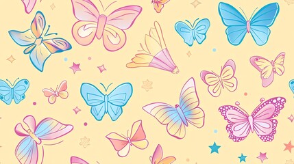 Hand-drawn seamless pattern featuring Transgender Pride symbols like flags, butterflies, and stars, perfect for a gentle and inclusive look