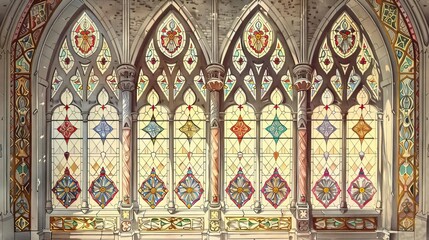 Obraz premium gothic stained glass windows vintage architectural drawing antique art illustration