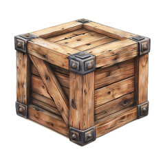 Wooden crate die cut PNG style isolated on white and transparent background