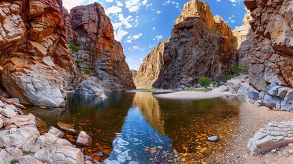 Scenic panorama of Glen Helen Gorge in West MacDonnell National Park, Australia