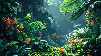 Bright jungle illustration in vector style for film animation