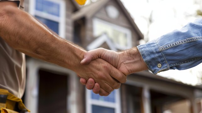 home renovation agreement handshake between homeowner and contractor