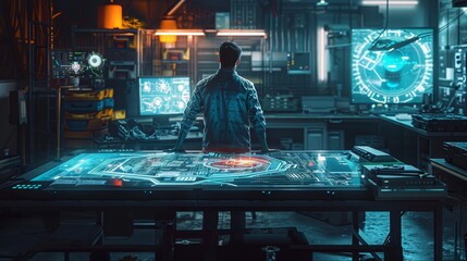 Scientist Analyzing Data on Futuristic Digital Interface in High-Tech Lab