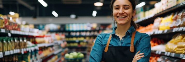 Smiling saleswoman in a supermarket