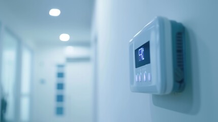 Modern air conditioning and heating control panel on a minimalist white wall