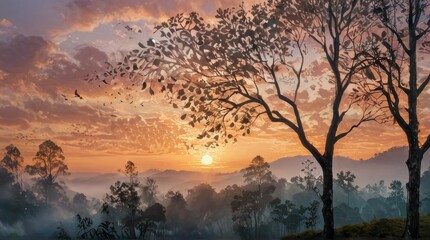 Fototapeta premium Silhouetted Trees at Sunset