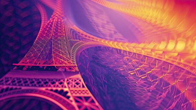 Eiffel Tower with warm, vibrant abstract patterns in the background
