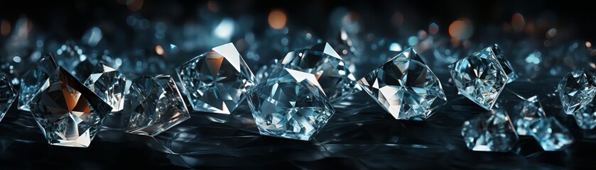 Sparkling reflections of diamonds on a black background creating a luxurious and festive atmosphere close up, opulence, vibrant, double exposure, dark backdrop