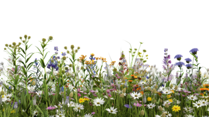 Foreground flower gardens and meadows 
