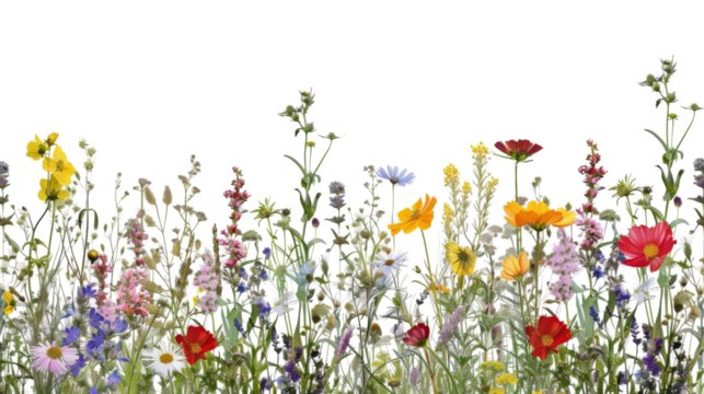 Foreground flower gardens and meadows 