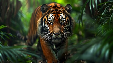 Fototapeta premium Majestic Tiger: Graceful prowling in the wilderness, epitomizing strength and elegance