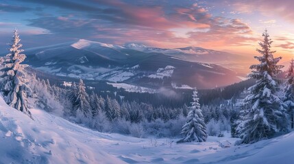 majestic winter landscape in carpathian mountains of ukraine snowy peaks and forests panoramic photography