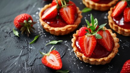 Fresh homemade strawberries tarts with copy space. rhubarb pie day