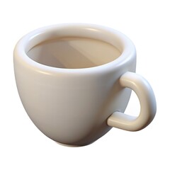 A shiny white ceramic mug on a clean table Ceramic.  3D render of a minimalist cup.  Modern kitchenware Ceramic.  Ceramic isolated on white background.
