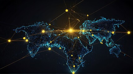 a network of glowing dots connected by lines, forming a connection-like pattern against a dark colored image background creates a visual impression of futurism and advanced technology