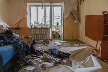 The apartment was destroyed by artillery shelling.