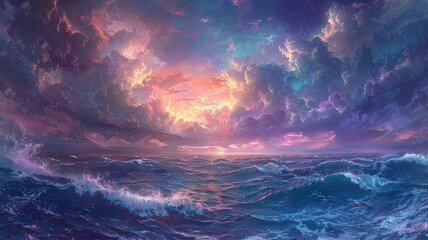 Fototapeta premium Beautiful cloudscape over the sea, sunrise shot