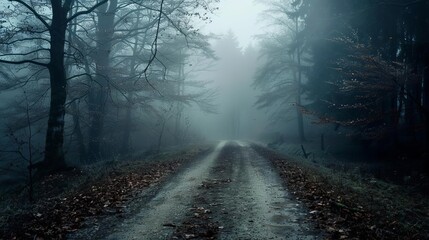 mysterious foggy forest road sparking curiosity and wonder atmospheric landscape photograph