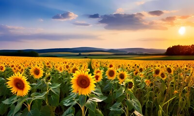 Yellow sunflowers in summer countryside, AI Generated