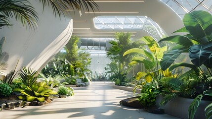 Lush Tropical Greenhouse with Diverse Foliage and Greenery Creating a Serene and Relaxing Ambiance
