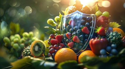 protective immune system defense shield with vitamins and antioxidants concept art