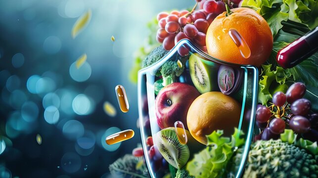 protective immune system defense shield with vitamins and antioxidants concept art