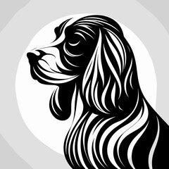Intricate Black and White Silhouette of English Springer Spaniel