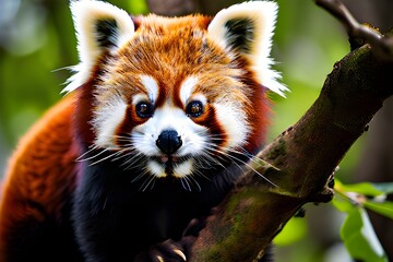  "Adorable red panda perched on a branch."


