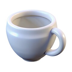 A shiny white ceramic mug on a clean table Ceramic.  3D render of a minimalist cup.  Modern kitchenware Ceramic.  Ceramic isolated on white background.
